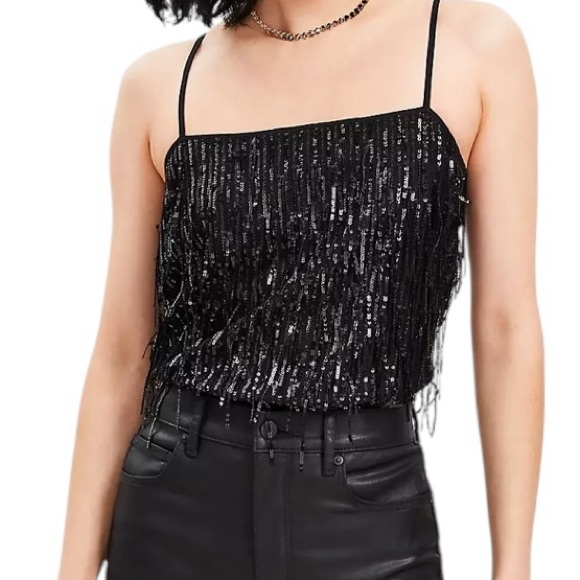 Loft Black Square Neck Sequin Cami MP - Picture 1 of 9